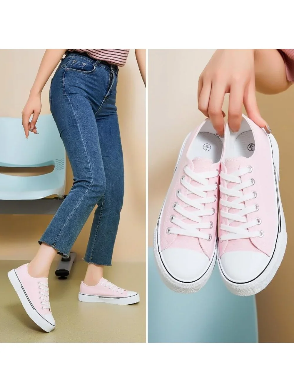 Women's Pink Lightweight Low Top Canvas Slip On Casual Fashion Sneakers